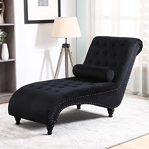 OKAKOPA Modern Glam Tufted Velvet Chaise Lounge with Scrolled Backrest,Indoor Chaise Lounge