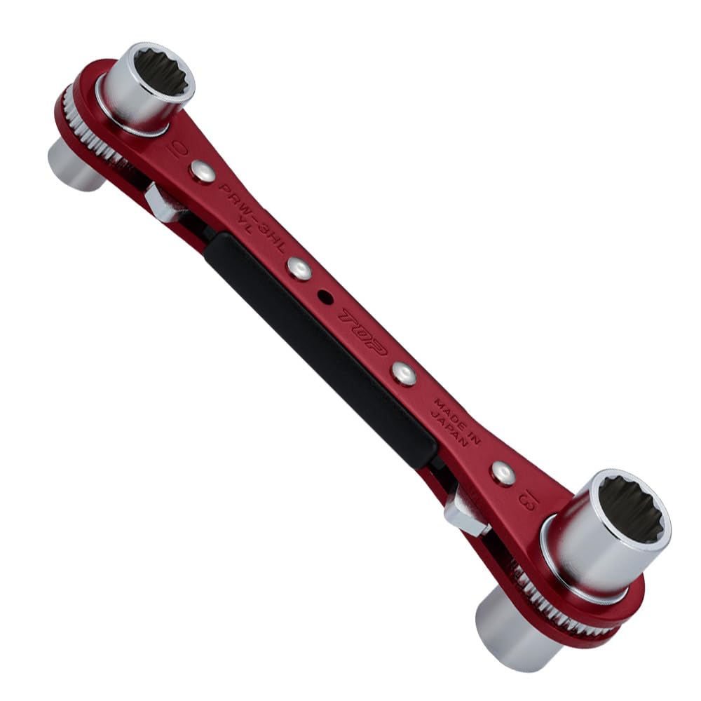 TOP PRW-3HL High Latch, Opposite Side Dimensions: 0.3 x 0.4 x 0.5 inches (8 x 10 x 12 x 13 mm), Number of Gears: 36, 10° Feed, Can Be Tightened, Long 4 Size Plate Ratchet Wrench with Hole for Safety