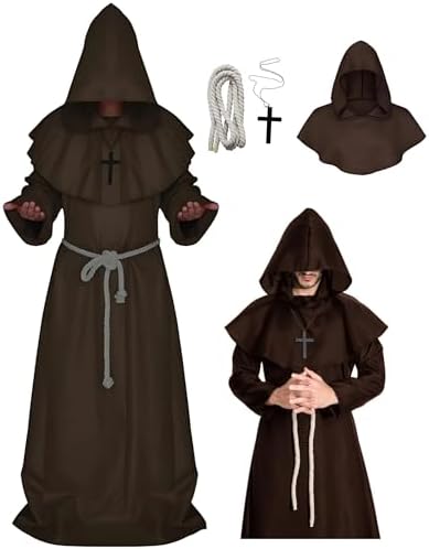 Disfraz De Monje Medieval Con Capucha, Cadena Y Cuerda Para Halloween Y Carnaval – Talla Unisex