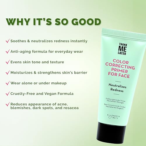 Elizabeth Mott Thank Me Later Color Correcting Face Primer, 30g | Neutralizes Redness, Evens Skin Tone, Makeup Primer, Long-Wearing Makeup, Cruelty-Free