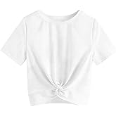 Girls Shirts Casual Summer Twist Front Tunic Blouses Cute Tee Shirt Tops Size 5-14 Years
