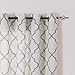 jinchan Grey Moroccan Print Curtains for Bedroom- Quatrefoil Flax Linen Blend Textured Geometry Lattice Grommet Window Treatment Set for Living Room - 50