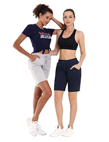CQC Women's Bermuda Cotton Shorts Athletic Active Yoga Lounge Quick Dry Activewear Workout Joggers Shorts Navy XL