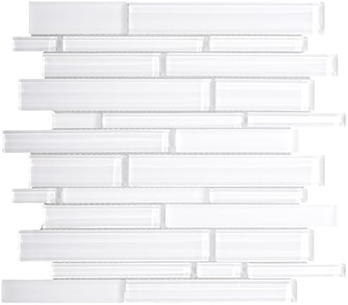 WS Tiles: Interlocking Random White Glass, Backsplash, Mesh-Mounted Mosaic Tile for Kitchen &amp; Bathroom - 12 in x 12 in x 8mm - Pack of 5 Sheets