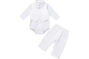 IDOPIP Baptism Christening Outfits for Boys Baby Formal Suit Gentleman Bowtie Romper Vest Shorts White Wedding Tuxedo Outfit