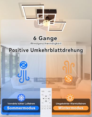 Homefire Lámpara de techo moderna con ventilador de 68cm - Ventilador de techo con luz, 6 velocidades, LED, regulable, con control remoto y temporizador para sala de estar y comedor