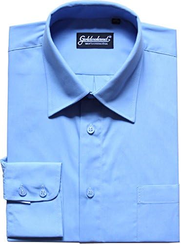 Goldenland Men's Long Sleeve Non-Iron Solid Collar Regular Fit Dress Shirt