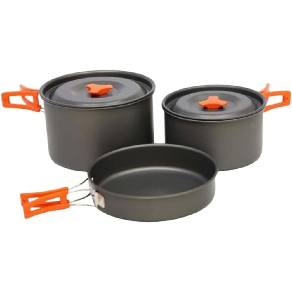 Vango Hard Anodised 4 Person Cook Kit Outdoor Cookware with 2 pots and 1 Frypan for 4 People Backpacking Trekking Hiking Fishing Picnic