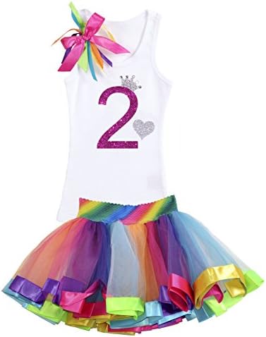 Bubblegum Divas Little Girls' 2nd Birthday Rainbow Tutu Princess Rhinestone Heart Shirt Outfit