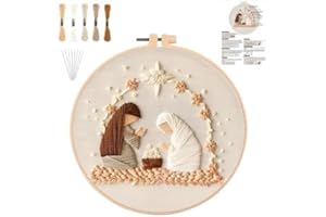 YOUDRN Nativity Scene Embroidery kit,Christmas Cross Stitch Kits,DIY Embroidery Kit for Adults with Pattern,Cotton Threads,Needles,Instruction,20cm Hoop,for Decor Home Room (Manger)