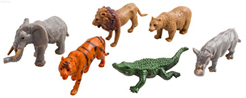 WolVol Hand Carry-On Wild Animals Transport Car Carrier Truck - Wildlife Transporter Toy On Wheels w/ 6 Mini Animal Models - Jungle Adventure Playset for Kids