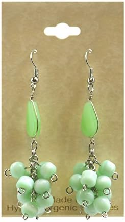 Peruvian Earrings - Carved Stone Beaded - Hand Crafted. (Grape Style. Mint)