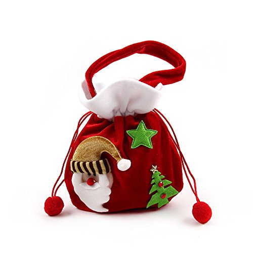 Pleuche Small Red Santa's Gift Sack With Cord Drawstring Christmas Candy Bag (Santa)