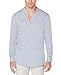 Perry Ellis Men's Long-Sleeve Solid Linen Cotton Popover Shirt, Colony Blue, Extra Large