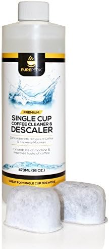 Pure Perk Coffee Machine Cleaner Combo Pack - Includes One Bottle (Two Full Cleanings) of Pure Perk Descaling Solution Plus Two Replacement Keurig Filters