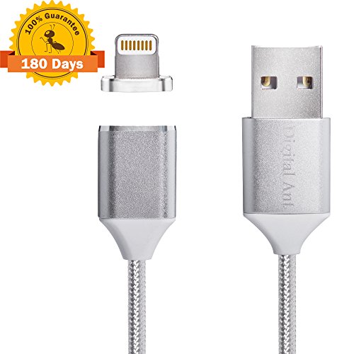Digital Ant Gen3 Nylon Braided Super Magnetic Charging and Data Transfer Cable for i-Product. Magnetic Charging Cable or Magnetic Charging Cord for iPhone and iPad. (5 Feet-Silver)