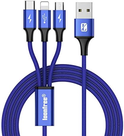 Multi USB Cable, Multi Charger Cable, Multi Charging Cable, 3 in 1 3A 1.2m Micro USB/USB Type C Nylon Braided USB Charger Data Cable Compatible with 7 7 Plus 6s 6s Plus 6 6 Plus-Blue