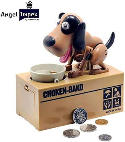 Angel Impex A Greedy Dog Piggy Bank Eats Away Coins from The Bowl (Brown)