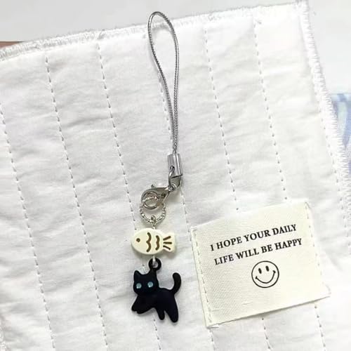 Black Cat Phone Charm Cute Kawaii Cat Fish Phone Bag Charm Accessories