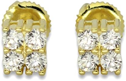 6mm Square Studs 14k Gold Plated Cz Iced Out Screw Back Earrings