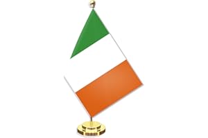 Ireland Desk Small Flag Set,5×8 Inch Irish Mini Desktop Banner,12" Metal Solid Pole Decor,Tiny Digital Printed Polyester Bann