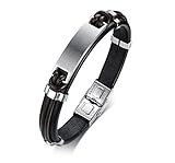 Free Engraving Stainless Steel Nameplate Custom Men's ID Leather Bracelets for Men, 8.4