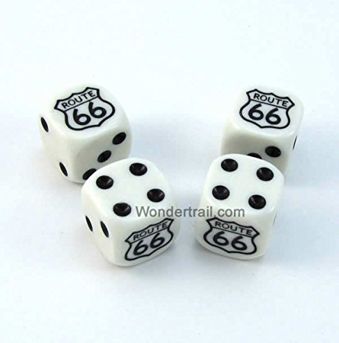 Route 66 Dice White Opaque with Black Pips D6 16mm (5/8in) Set of 4 Dice Koplow Games WKP18704E4