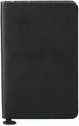 JINGOFFICE Classic Memo Notebook with Flat PU Leather Cover, Ivory Paper, Pocket, Mini Journal, Standard Ruled, 3.5"×5.5"(Black)