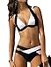 Women Cross Colorblock Padded Push up Halter Bikini Swimsuit (M)