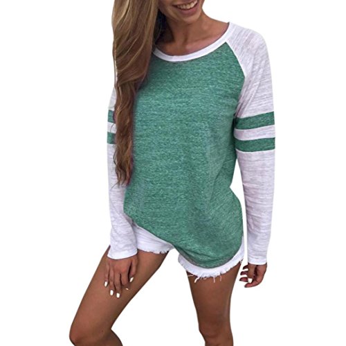 Clearance! TAORE Womens Splice Printed Long Sleeve Sweatshirts Pullover T Shirt (XXXL, Green A)
