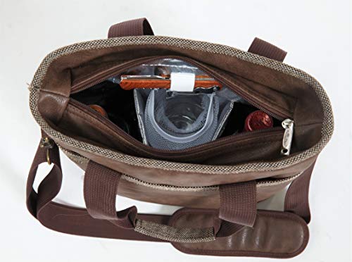 Omega Double Bottle Bag Espresso - Vegan Leather Double Bottle Wine Bag With Stemless Wine Goblets.