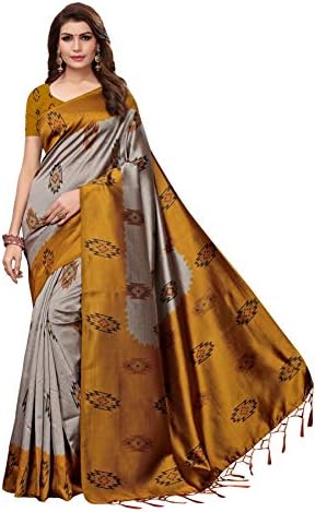 Thebeautyglam Partywear Art Silk Kalamkari and Bhagalpuri Style Women's Saree with Blouse Piece Yellow Free Size -SHILPA Yellow
