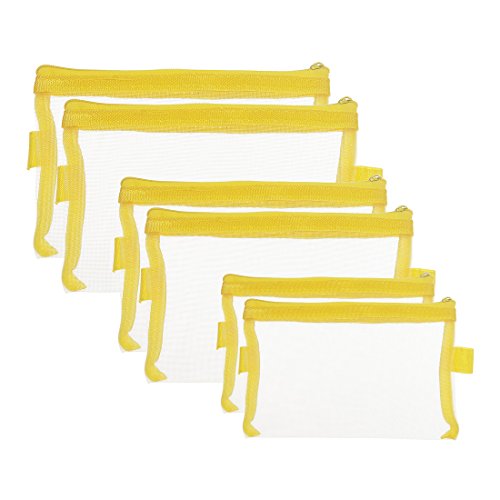 HYFAN Zipper File Envelope Folder Bag Breathable Transparent Mesh Document Pocket A4 A5 A6 Paper Pouch Storage for Office School Supplies ( PVC, Yellow, 3 sizes, Pack of 6 )