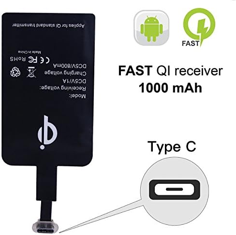 QI Receiver Type C,Improved Adapter Wireless Charging Receiver Type C QI Adapter Coil Patch Adapter Receiver Chip for Google Pixel/LG G5/LG V20/HTC 10/OnePlus3 &amp; other USB-C Phone(Type C Receiver)