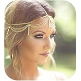 Denifery Gold Rhinestone Wedding Bridal Prom Bohemian Boho Grecian Head Chain Hair Jewelry Head Piece Bollywood Bride Glamoro