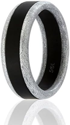 Silicone Wedding Ring For Men By SOL (Power X Series), Safe and Sturdy Silicone Rubber Wedding Band, Silver with Black, size 12