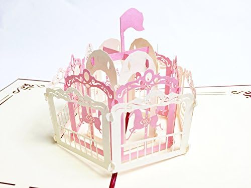 Creve 3D Popup Greeting Card Congratulations New Baby Gift Merry-Go-Round (Pink)