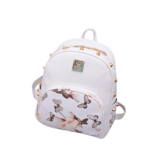 Respctful Backpack for Girls Fashion Floral Printing School Bags (White)