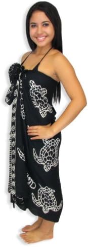Black Sarong Swimsuit Cover-up with Turtles Sealife with FREE Sarong Tie Accessory