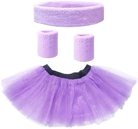 Danballto Women 80s Tutu Sweatband Headband Wristbands Set for Sports Running Costume Accessories