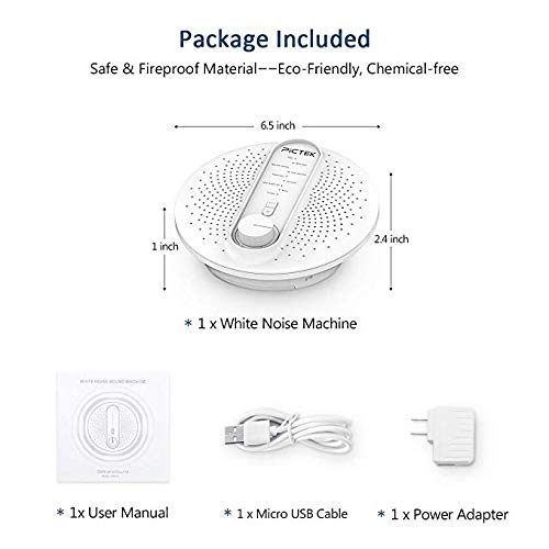 PICTEK White Noise Machine Baby Sound Machine with 24 Non-Looping Soothing Sounds, Sleep Therapy with Auto-Off Timer, Headphone Jack, USB or Battery Powered, Adapter Included