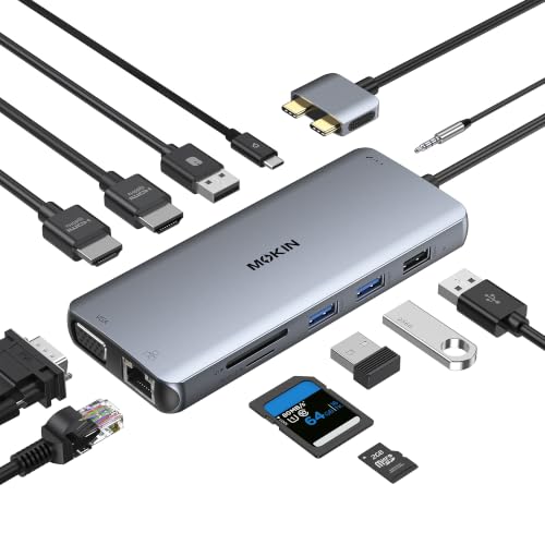 MacBook Docking Station Dual Monitor, MOKiN 12 in 2 USB C HUB HDMI Adapter für MacBook Pro/Air MacBook Dock Dongle USB C auf Dual HDMI, VGA, Ethernet,
