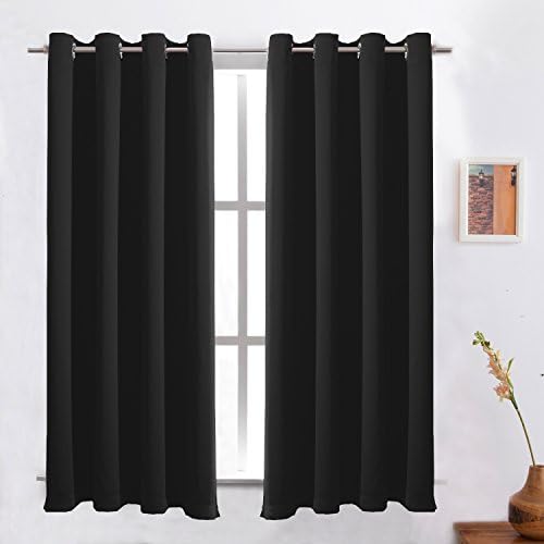 Black Blackout Curtains Thermal Insulated/ Room Darkening/Light Blockingt for Bedroom/Living Room/Dining Room With Solid Grommet Window Treatment Draperies 2 Panels 52x63 Inch By FLOWEROOM