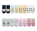 TARTINY Anti-Slip Cartoon Baby Socks No Show Animal Sneakers Socks, 8 Pairs per Pack (S 0-2 Years)