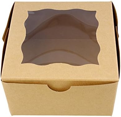 Special T Brown Bakery Boxes with Window, 25pk – 4” x 4” Inch Cake Boxes, Party Favor Boxes, Candy Boxes, Dessert Boxes