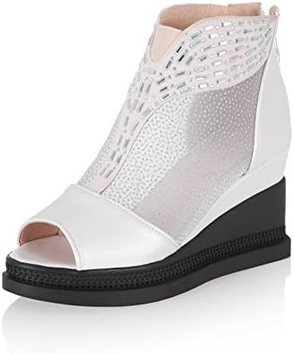 AmooTa Women's Zipper Peep-Toe High Heels PU Solid Sandals, White, 40