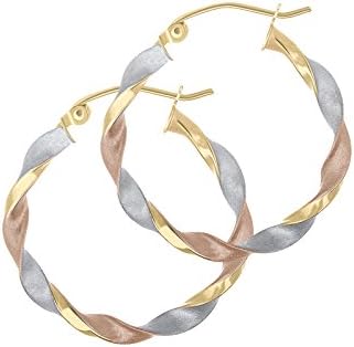 TousiAttar Hoop Earrings - Tri Color Curled 14k Gold Earring for Women and Girlfriend - Unique Jewelry for Everyday - 25 mm Diameter 1inch