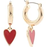 Betsey Johnson Gold Tone Hoop Earrings with Dangling Red Heart, Polished Metal, 1.5 Inch Length, Lightweight Fashion Jewelry for Women
