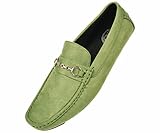 Amali Mens Casual Driving Moccasin Loafer in Green Microfiber With Silver Chain Ornament: Style Ecker Green-015
