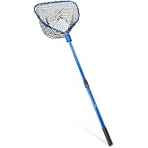 UMT Telescopic Fishing Landing Net (3.6&ndash;5 ft) &mdash; 17" x 19" Large Hoop, 10" Deep Silicone Rubber Mesh, Tight Handle Fit, for Freshwater &amp; Saltwater, Blue